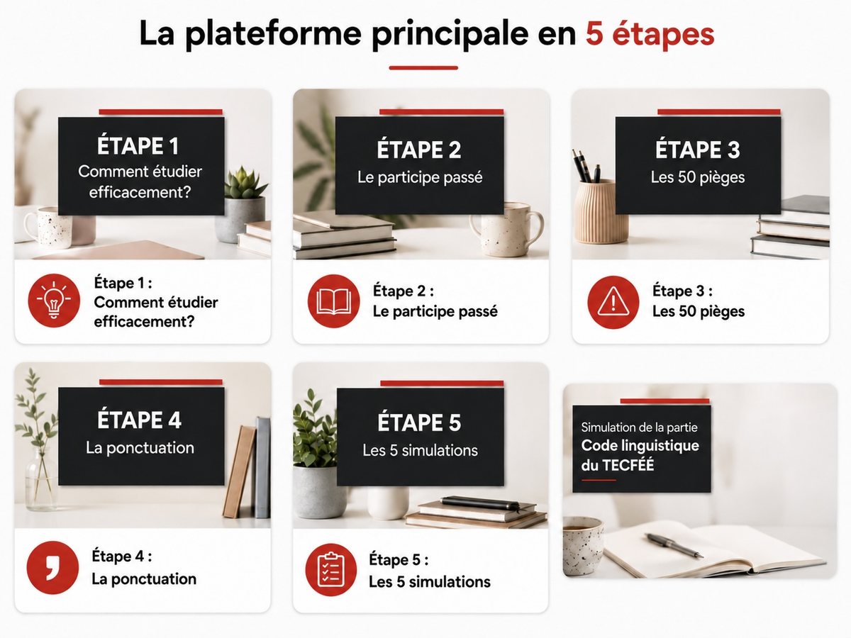 Aperçu du parcours guidé en cinq étapes dans la plateforme de Neurodidacte.